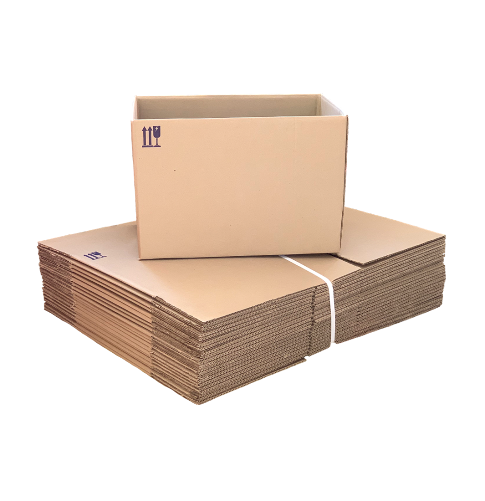 Various sizes of standard brown corrugated stock boxes