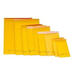 A collection of different sizes of padded Jiffy Lite mailers with a self-seal strip.