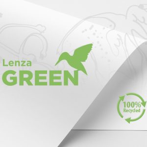 A ream of Lenza Green 100% recycled paper showing its natural off-white tone.