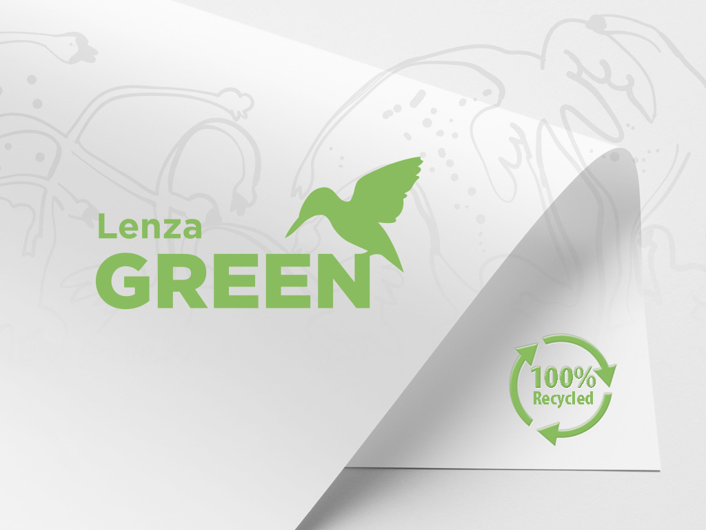 A ream of Lenza Green 100% recycled paper showing its natural off-white tone.
