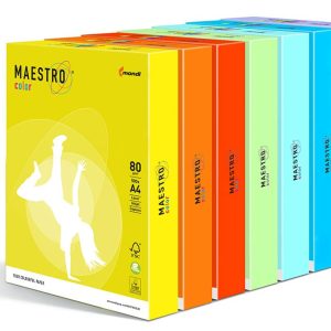 An array of Maestro Colour paper sheets in various vibrant pastel and neon shades.