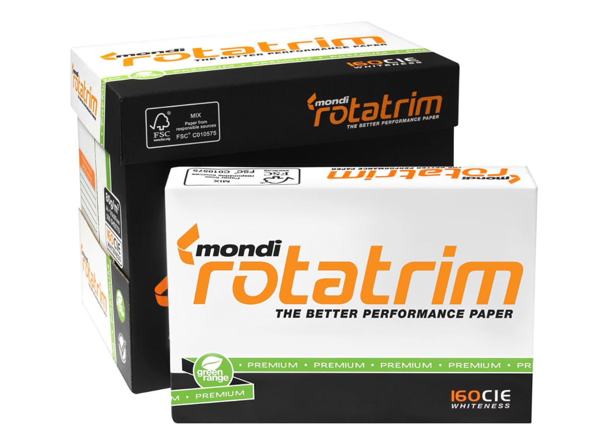 The familiar Mondi Rotatrim box of A4 office paper.