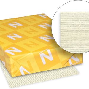 Close-up of Neenah Classic Laid paper showing the traditional handcrafted look of horizontal and vertical lines.