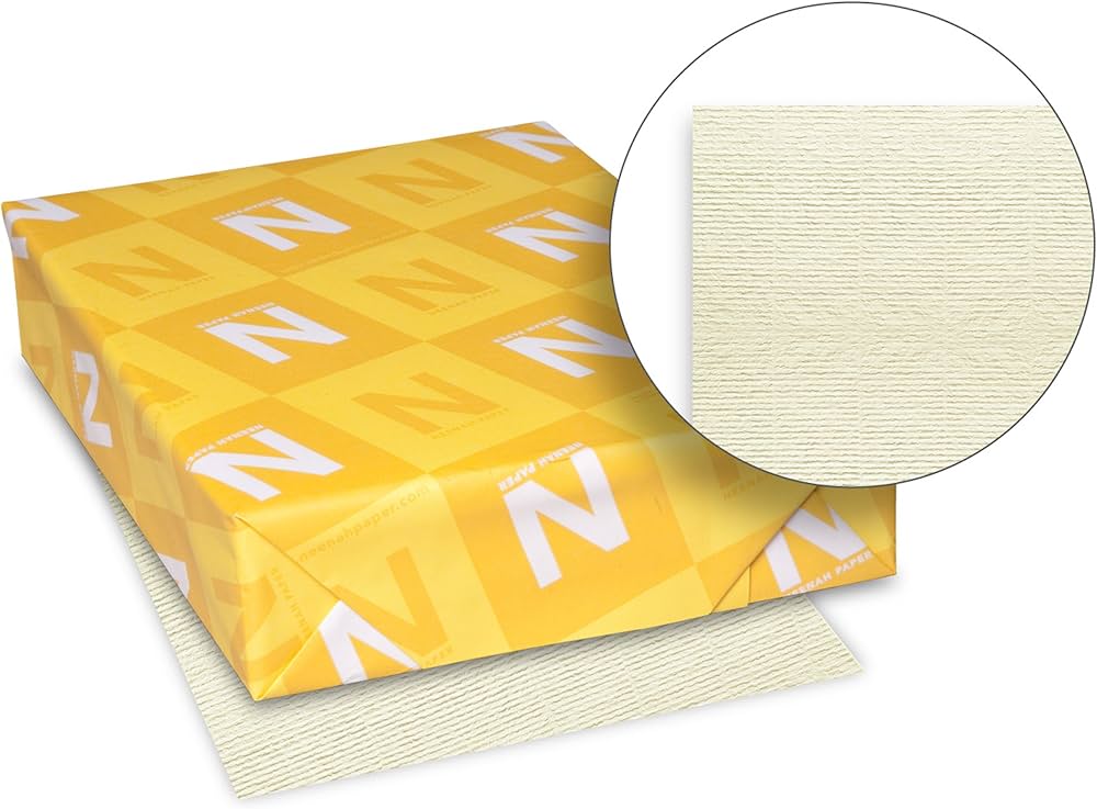 Close-up of Neenah Classic Laid paper showing the traditional handcrafted look of horizontal and vertical lines.
