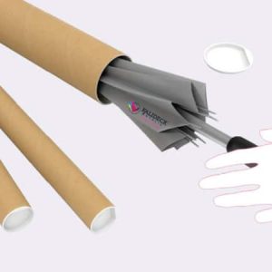 Heavy-duty cylindrical cardboard postal tubes with plastic end caps.