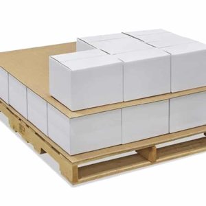 A stack of thin, high-strength kraft slipsheets used for pallet-less shipping.