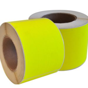 Fluor Yellow self-adhesive paper featuring a high-visibility neon yellow warning label layout.
