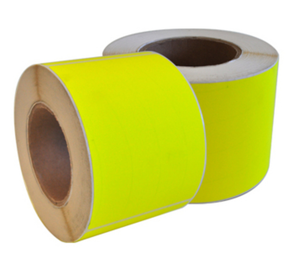 Fluor Yellow self-adhesive paper featuring a high-visibility neon yellow warning label layout.