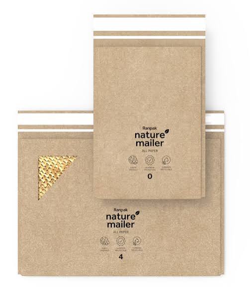Nature Mailers Ranpak eco-friendly padded paper envelopes showcasing a sustainable protective interior cushioning layer.