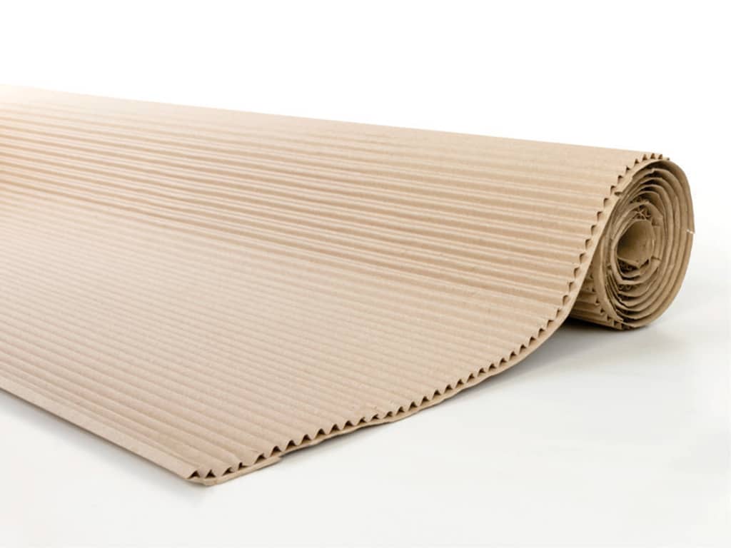 Single Faced Kraft corrugated cardboard wrapping roll showing one flat liner sheet and one wavy fluted layer.