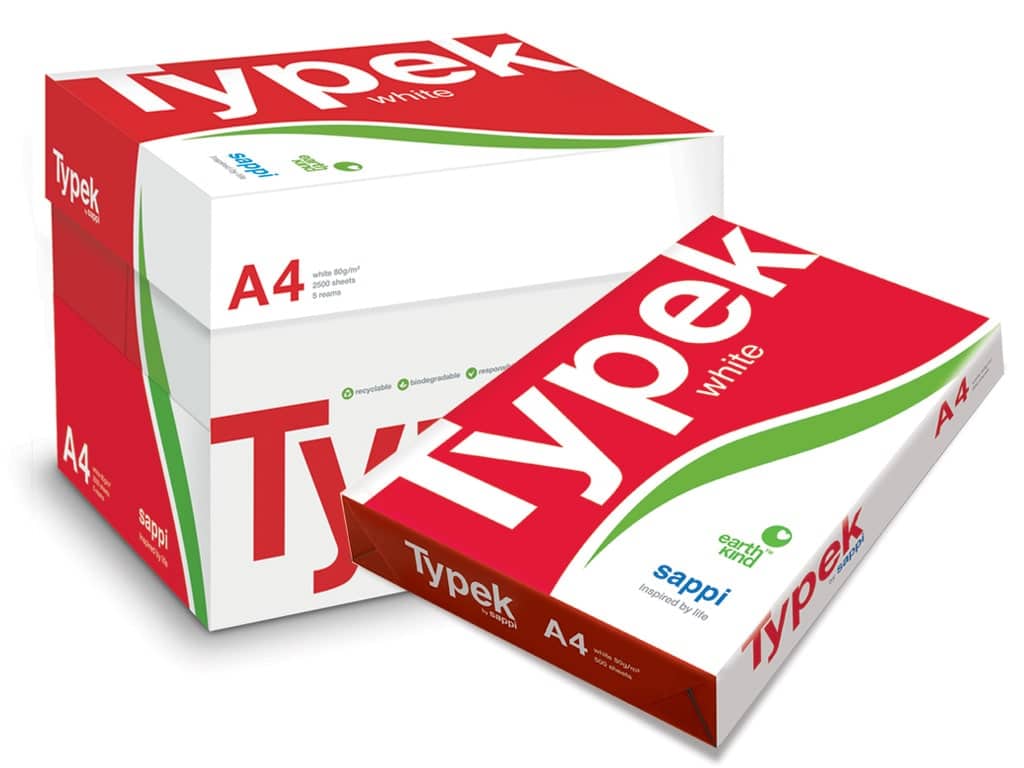 Typek Office White Paper showing a clean white 80gsm copy sheet designed for high-speed trouble-free daily printing.