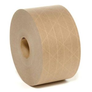 WAT Reinforced Tape water-activated paper packaging tape embedded with fiberglass structural strands.
