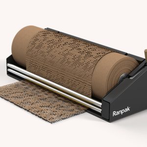 Wrap and Go manual protective packaging dispenser showing tension-stretched kraft wrapping paper.